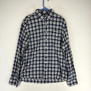 Johnnie-O Mens 100% Cotton Plaid Blue and White Button Down Shirt Mens Size L
